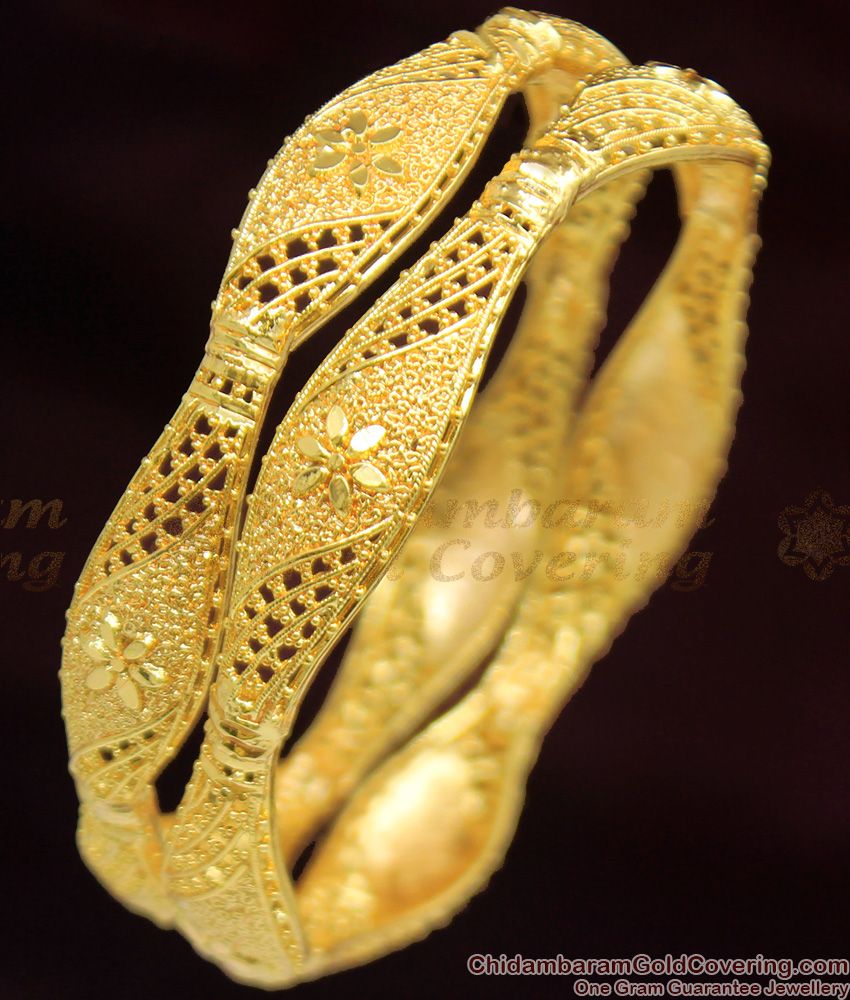 BR1041-2.6 Kerala Bridal Wear Gold Plated Flower Model Bangles Diwali Offer