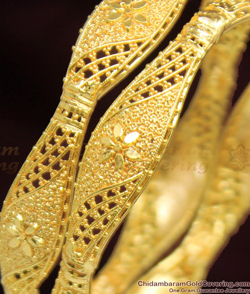 BR1041-2.6 Kerala Bridal Wear Gold Plated Flower Model Bangles Diwali Offer