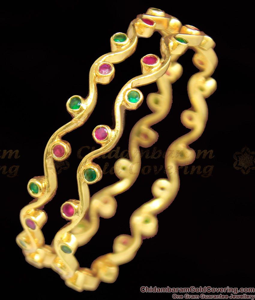 BR1055-2.8 Thin Ruby Emerald Stone Nelli Gold Bangle Diwali Collection