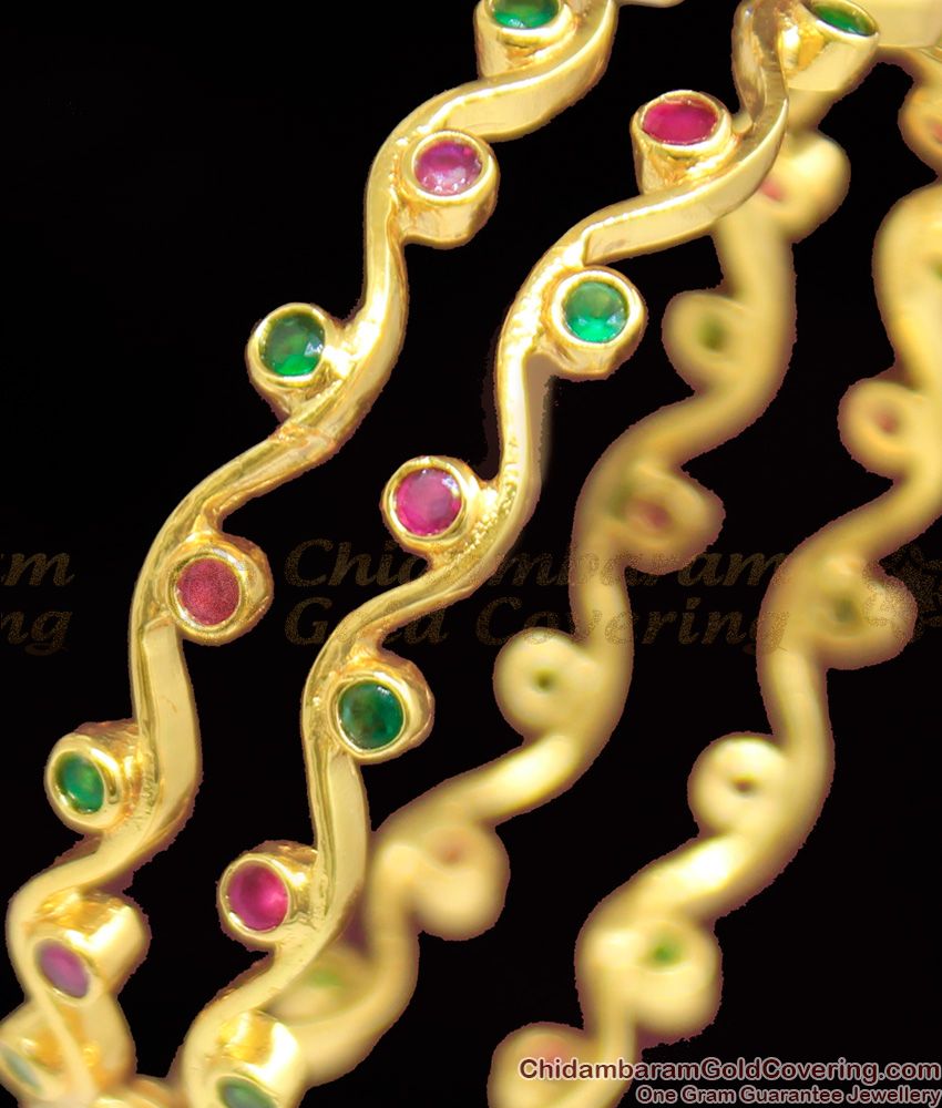 BR1055-2.6 Thin Ruby Emerald Stone Nelli Gold Bangle Diwali Collection