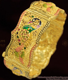 BR1061-2.8 Beautiful Enamel Forming Pattern Broad Kada Bangle Peacock Design