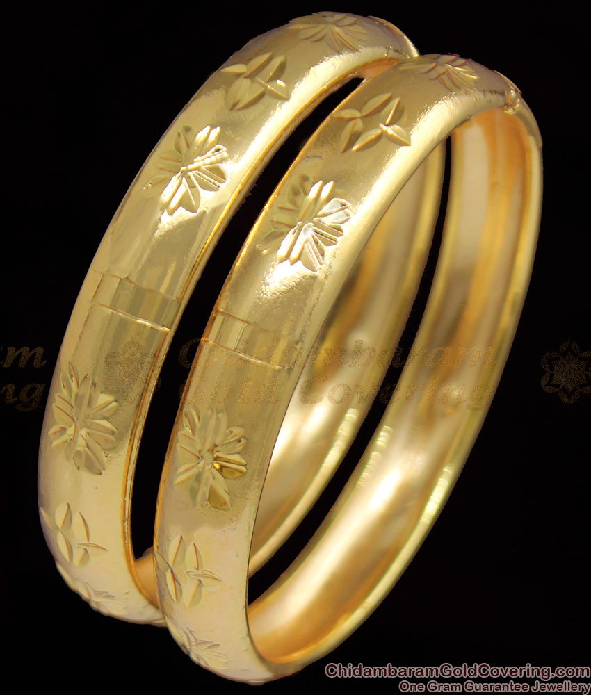 BR1066-2.4 Trendy Kappu Design Simple Gold Bangles For Daily Wear