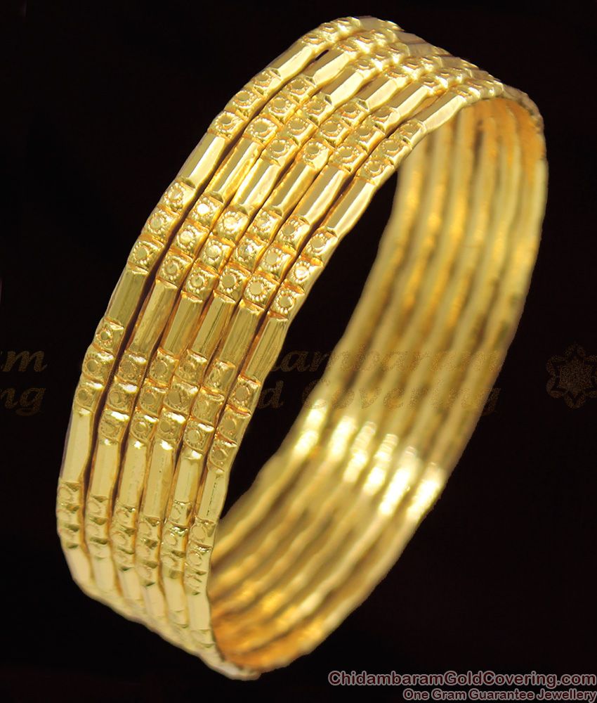 BR1080-2.6 Set Of Six Gold Plated Thin Traditional Bangles Collection Daily Use