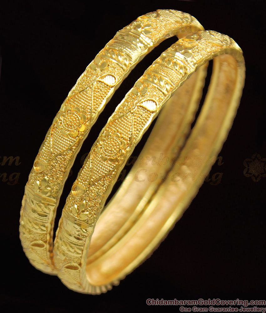 BR1081-2.6 Kerala Self Design Traditional Gold Bangles For Ladies Shop Online