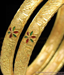 BR1105-2.8 Meenakari Enamel Leaf Pattern Kerala Self Design Bangles Collection BR1105-2.8 Meenakari Enamel Leaf Pattern Kerala Self Design Bangles Collection