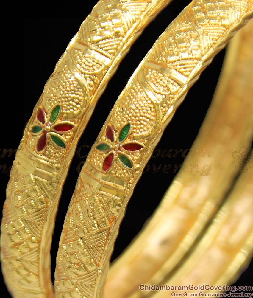BR1105-2.8 Meenakari Enamel Leaf Pattern Kerala Self Design Bangles Collection BR1105-2.8 Meenakari Enamel Leaf Pattern Kerala Self Design Bangles Collection