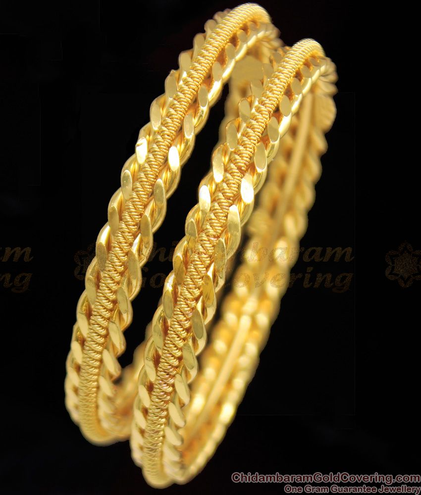 BR1106-2.4 Iconic Gold Made Solid Flower Design Heavy Set Bangles For Ladies