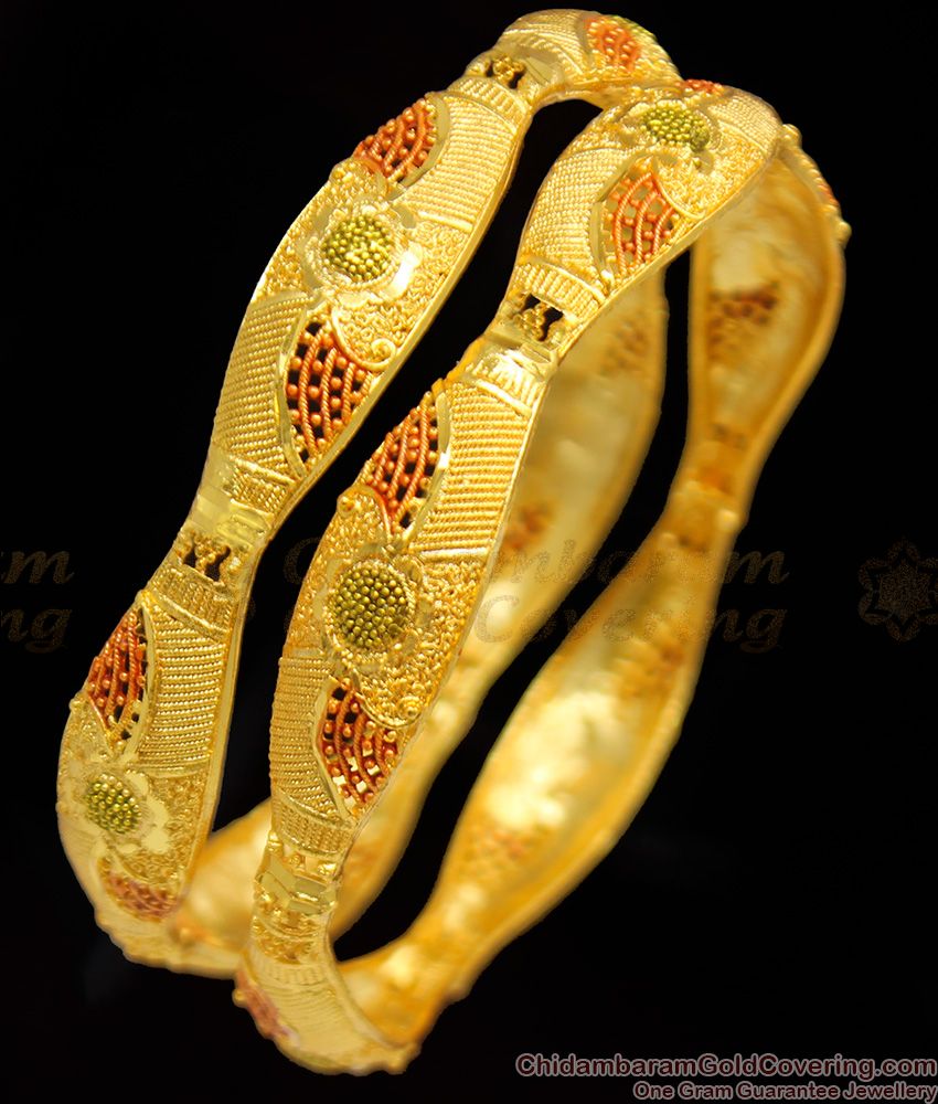 BR1114-2.8 Chidambaram Enamel Forming Gold Bangles Bridal Collection