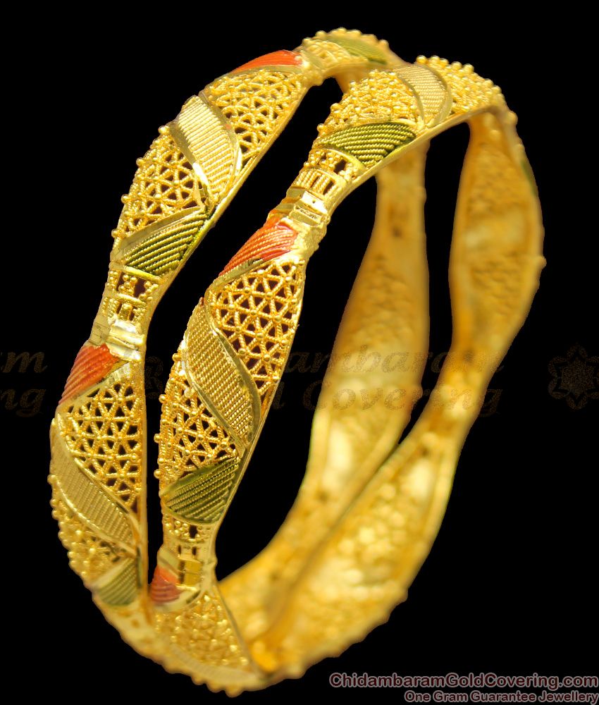 BR1123-2.6 Artistic Enamel Forming Gold Bridal Wear Bangles Collections For Ladies