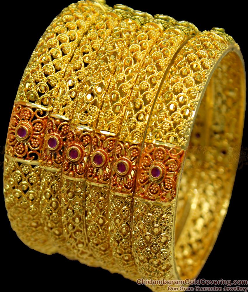 BR1149-2.6 Beautiful Peacock Pattern Gold Forming Bridal Wear Bangles Set Of Six