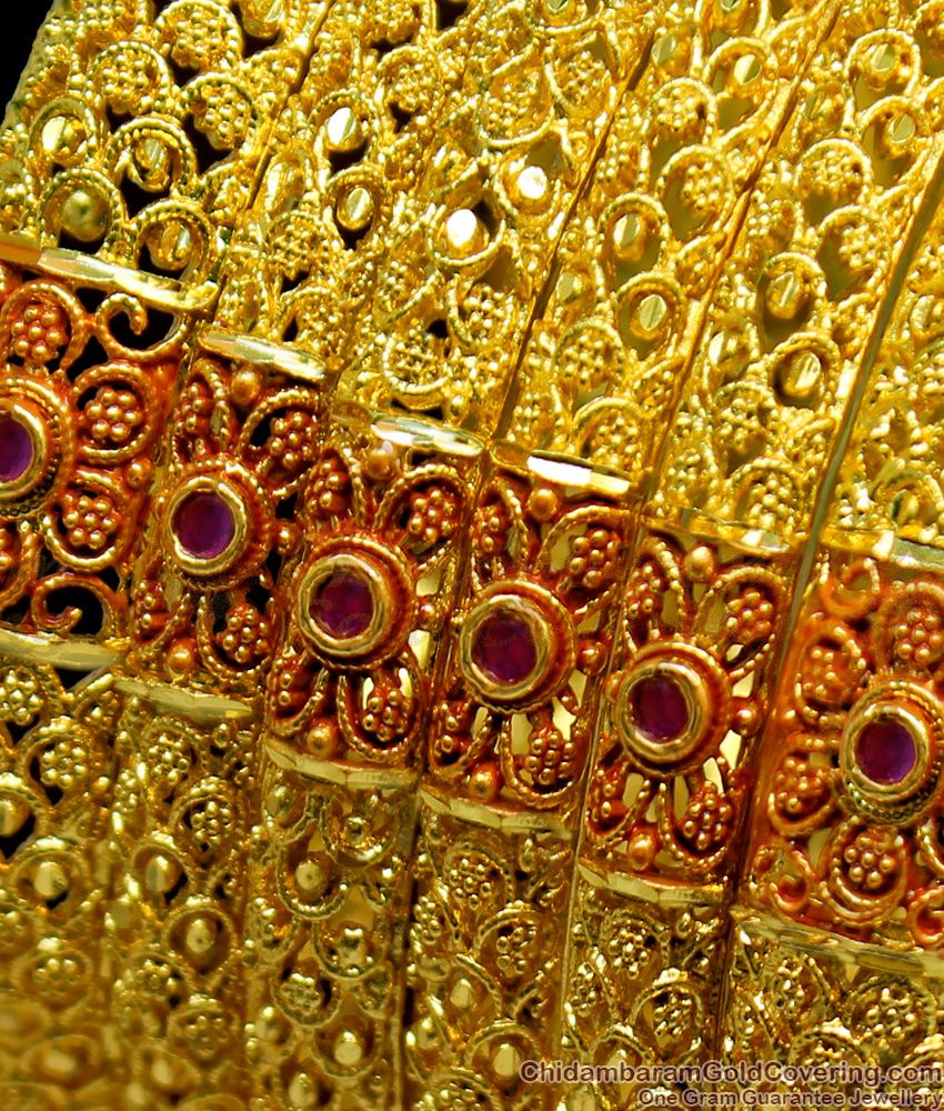 BR1149-2.6 Beautiful Peacock Pattern Gold Forming Bridal Wear Bangles Set Of Six
