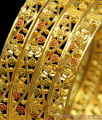BR1151-2.4 Precious Flower Design Enamel Forming Gold Bangles Set Of Four