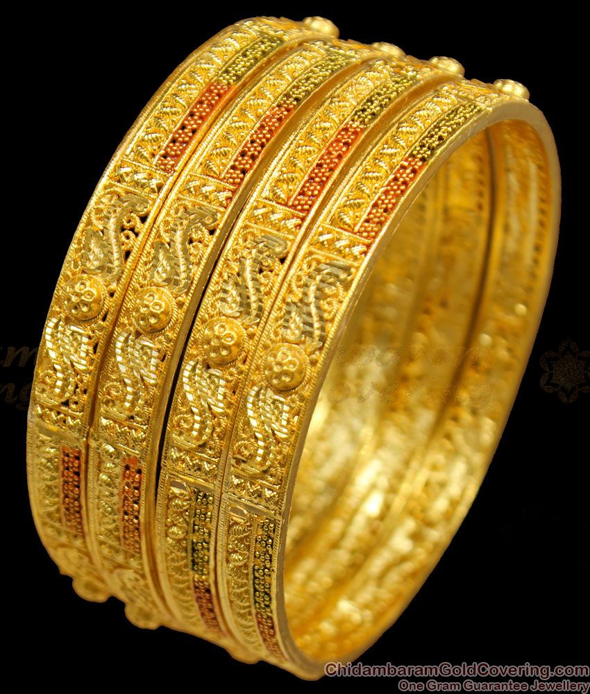 BR1157-2.6 Hand Crafted Pure Gold Enamel Forming Set Of Four Bangles Collection