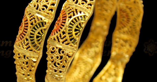 BR1159-2.4 Curvy Pattern Gold Inspired Forming Bangles Set Trendy Model
