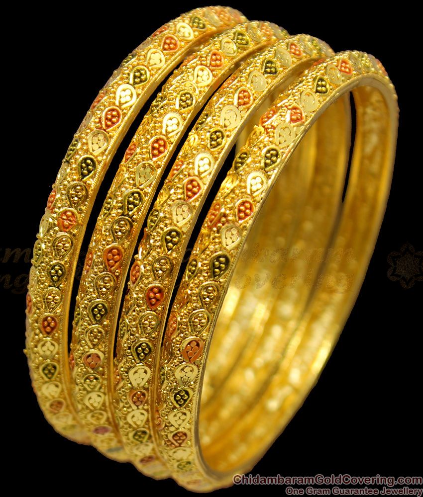 BR1160-2.8 Muthu Small Gold Beads Flower Design Forming Bangles Collection