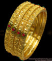 BR1162-2.8 Ruby Stone Inspired Traditional Enamel Gold Bangles For Ladies