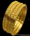 BR1162-2.4 Ruby Stone Inspired Traditional Enamel Gold Bangles For Ladies