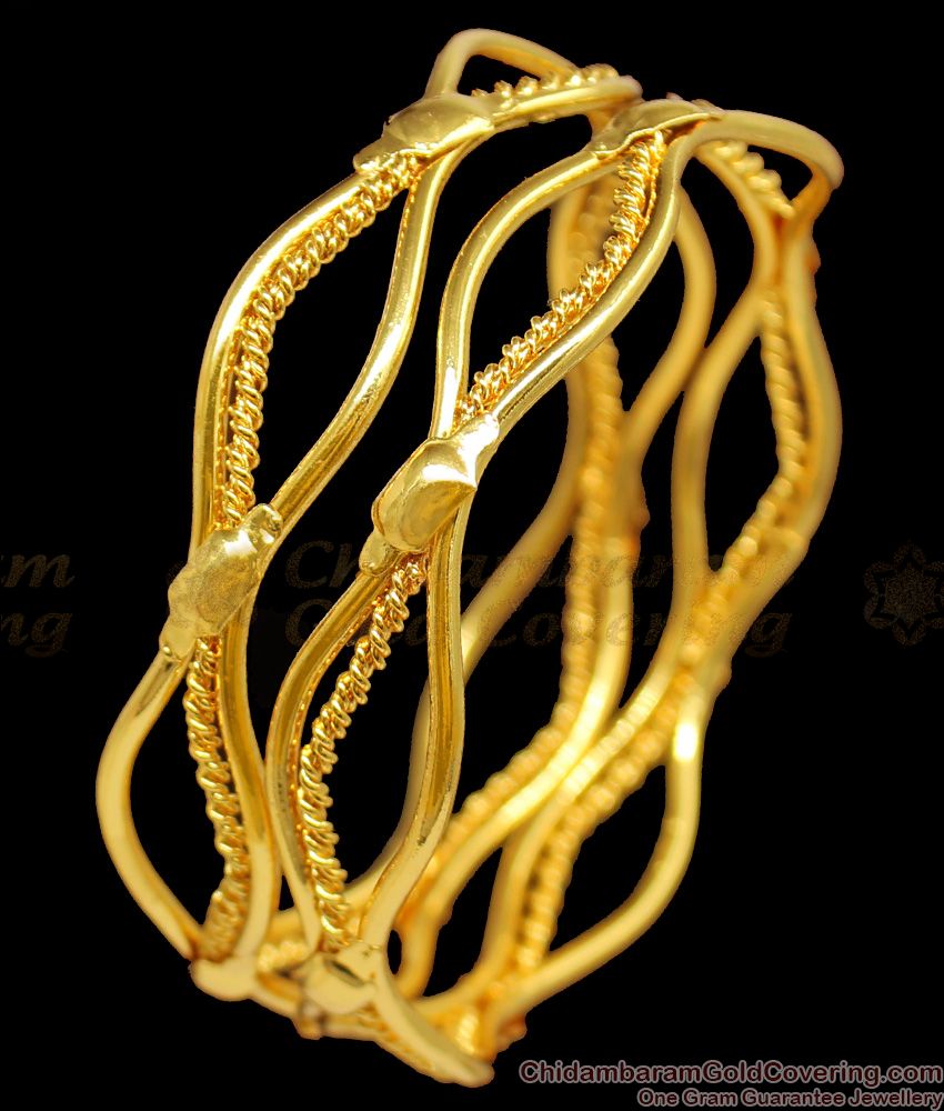 BR1168-2.8 Fancy Design Curvy Gold Plated Bangles Party Wear Jewelry
