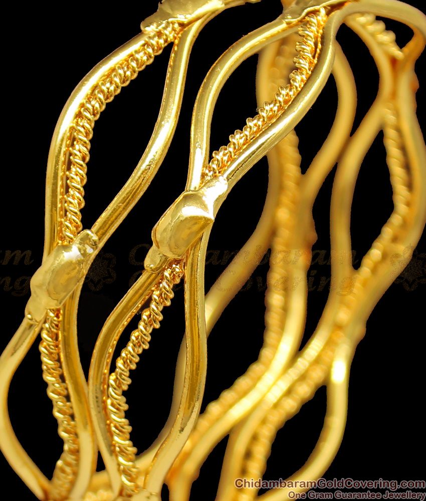 BR1168-2.8 Fancy Design Curvy Gold Plated Bangles Party Wear Jewelry