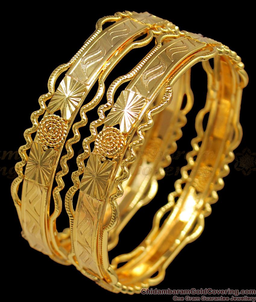 BR1171-2.4 Set Of Two Trendy Neli Edges Gold Tone Bangles For Womens