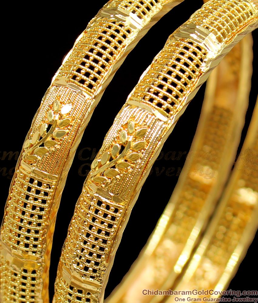 BR1175-2.4 Kerala Leaf Pattern Designer Gold Bangles Latest Collections For Ladies BR1175-2.4 Kerala Leaf Pattern Designer Gold Bangles Latest Collections For Ladies