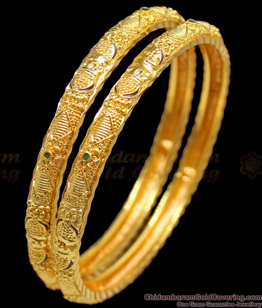 BR1176-2.8 Artistic Self Made Kerala Design Gold Plated Bangles Daily Use