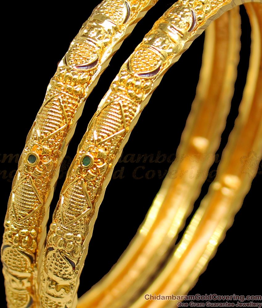 BR1176-2.4 Artistic Self Made Kerala Design Gold Plated Bangles Daily Use