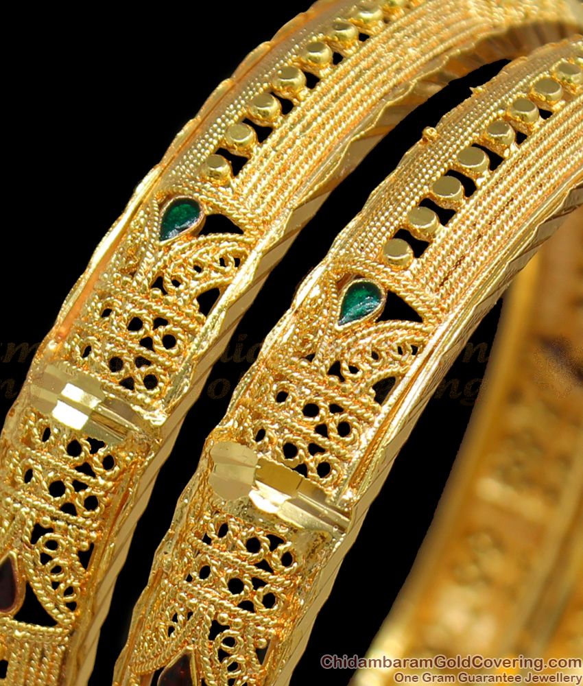 BR1186-2.6 South Indian Trendy Pattern Gold Plated Set Bangles Design