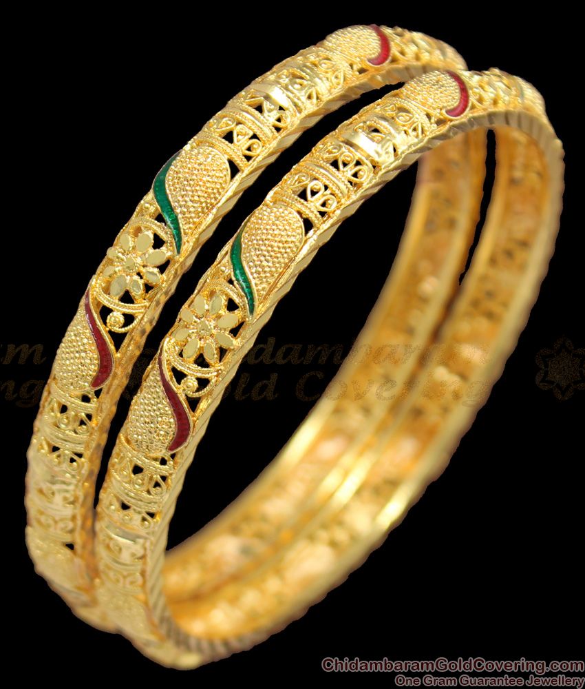 BR1191-2.8 Meenakari Pattern One Gram Gold Plated Bangles Jewelry Shop Online