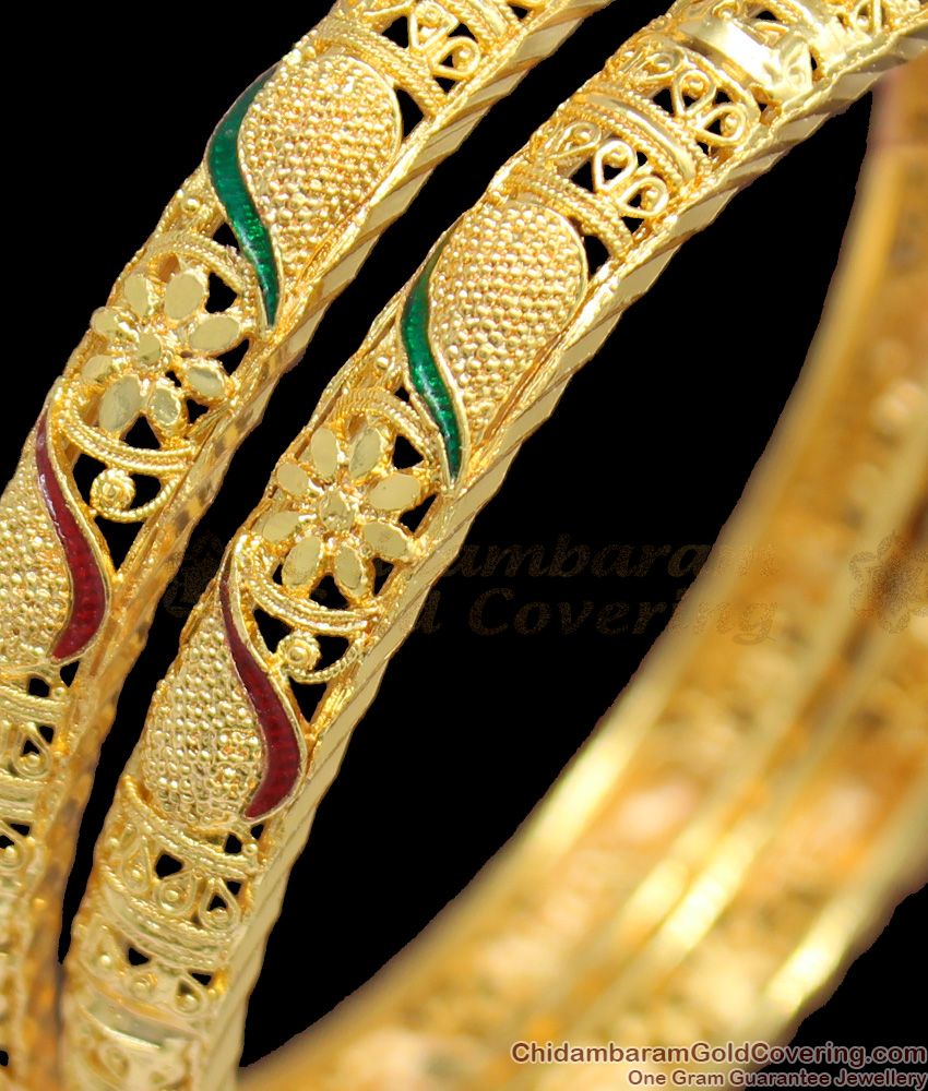 BR1191-2.4 Meenakari Pattern One Gram Gold Plated Bangles Jewelry Shop Online