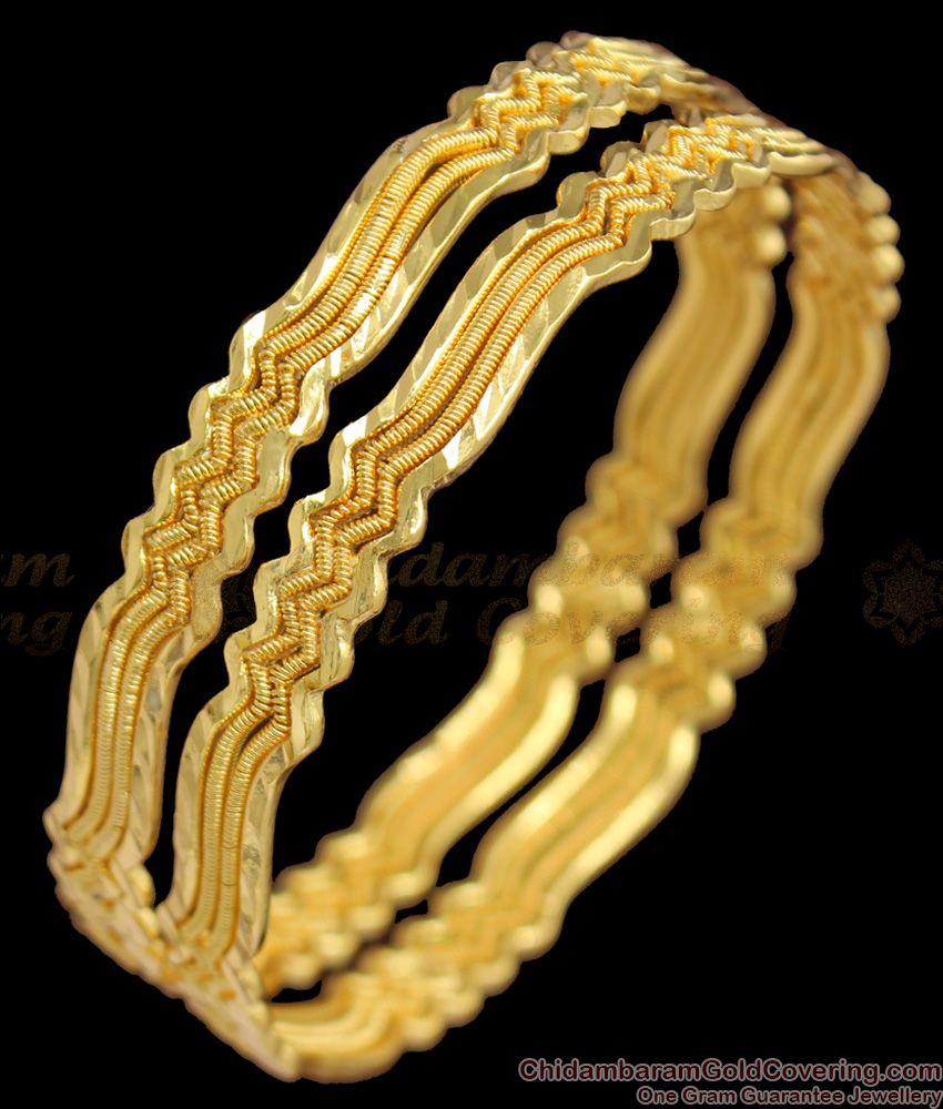 BR1192-2.4 Zigzag Pattern One Gram Gold Fancy Design Bangle Accessories For Ladies