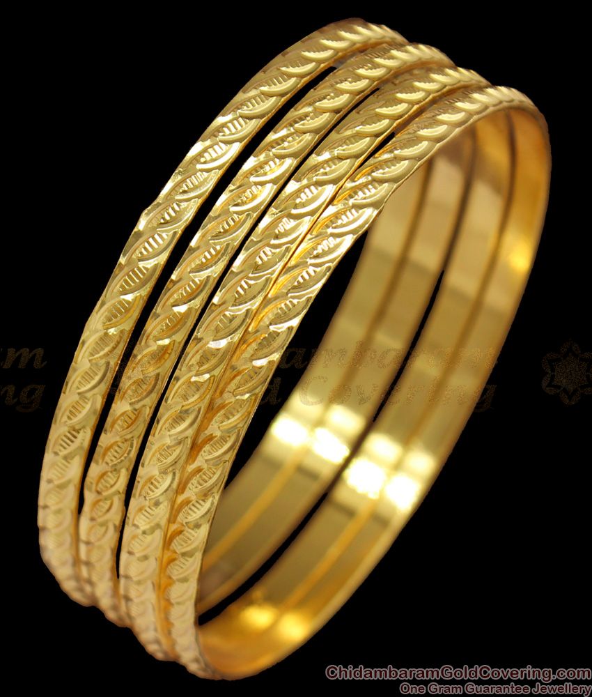 BR1200-2.4 Thin South Indian Model Gold Covering Bangles For Womens Rough Use