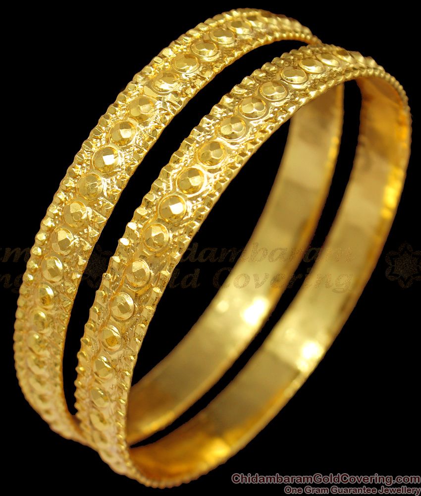 BR1204-2.8 Set Of Two Traditional One Gram Gold Bangles For Ladies Daily Use