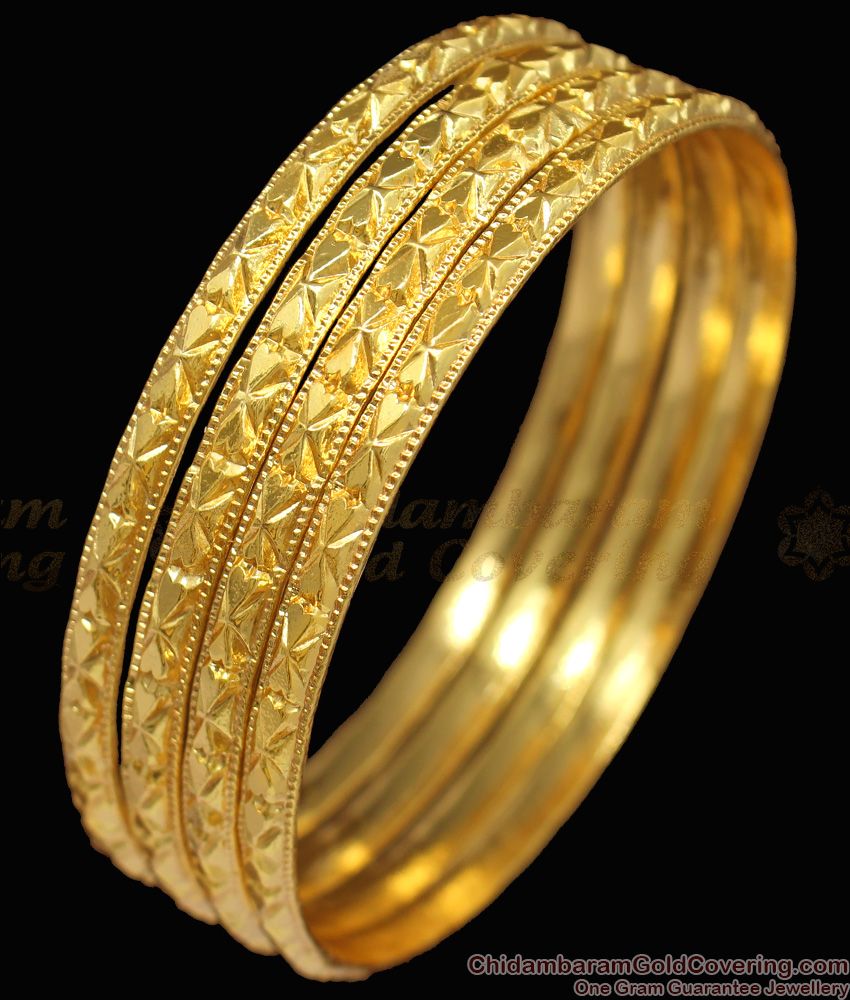 BR1211-2.4 Set Of Four Thin South Indian Gold Pattern Bangles For Womens Regular Use