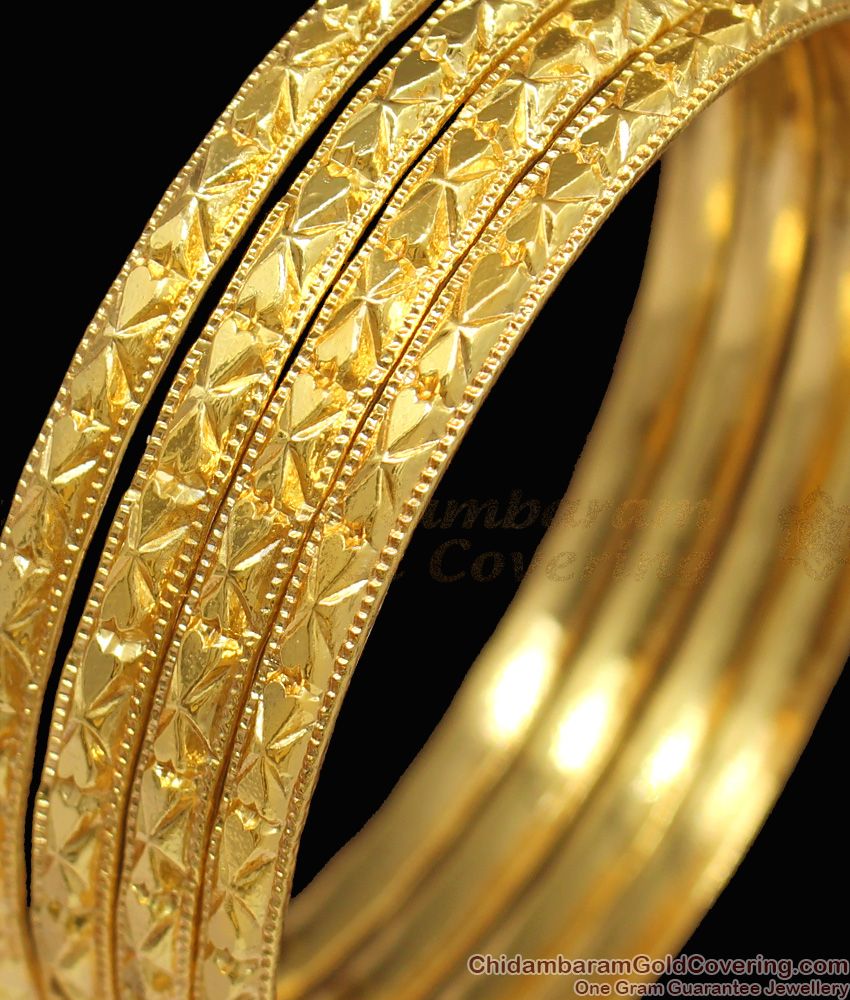 BR1211-2.4 Set Of Four Thin South Indian Gold Pattern Bangles For Womens Regular Use BR1211-2.4 Set Of Four Thin South Indian Gold Pattern Bangles For Womens Regular Use