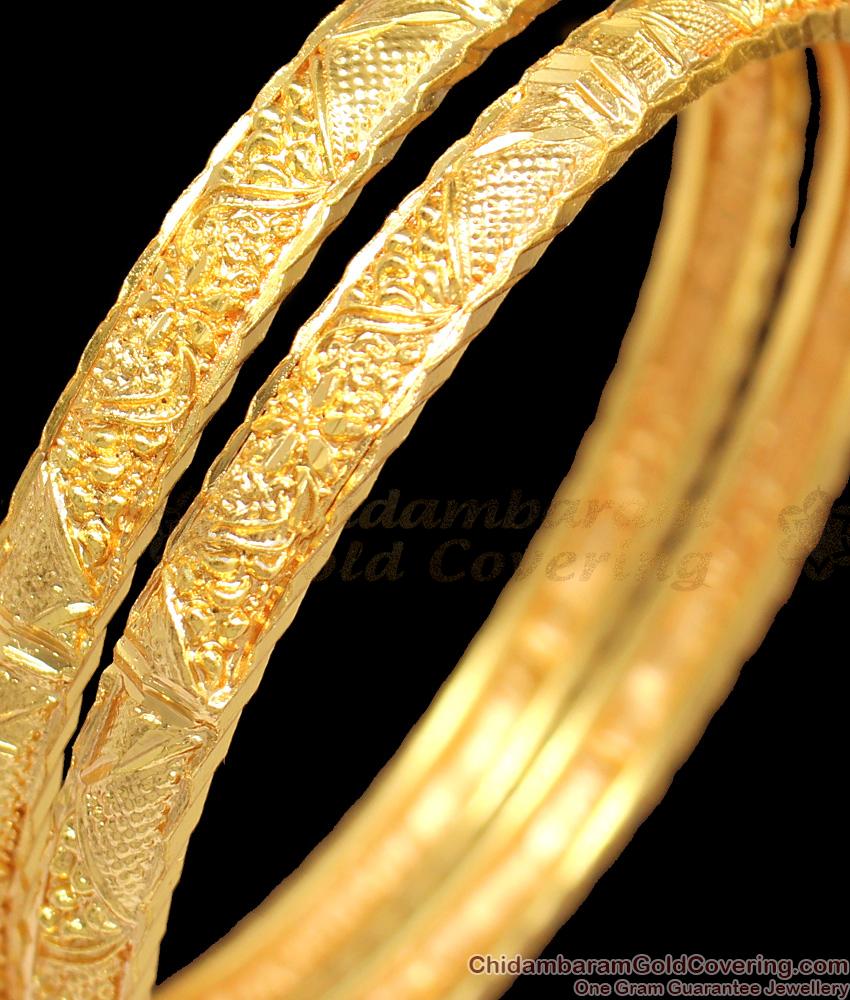 BR1228-2.6 Set of Two Handcrafted One Gram Gold Flower Design Kerala Bangles