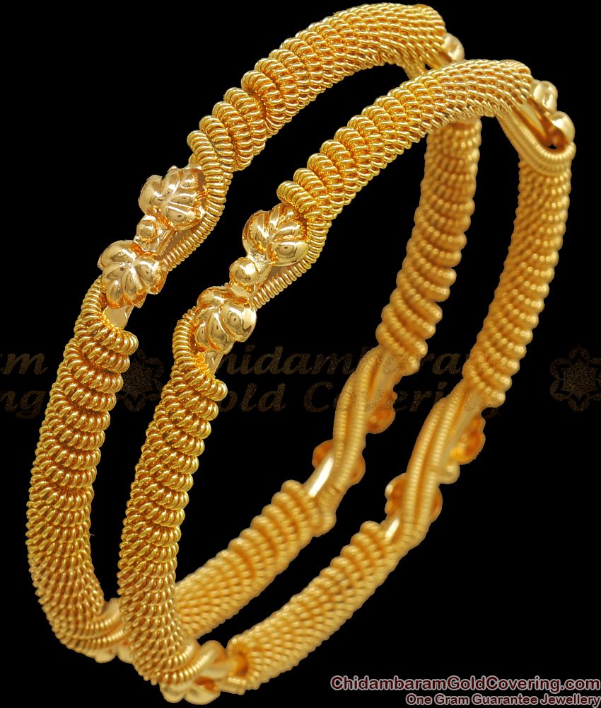 BR123-2.4 Size 24ct Gold Plated Flower Design Party Wear Full Spring Bangle BR123-2.4 Size 24ct Gold Plated Flower Design Party Wear Full Spring Bangle