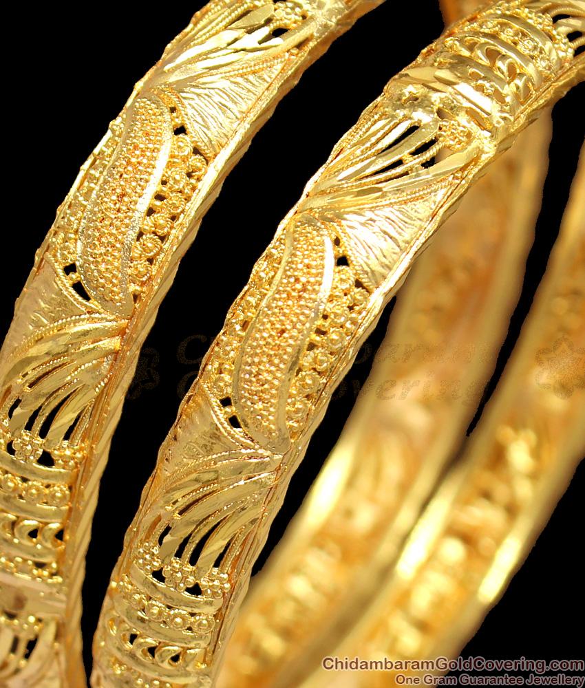 BR1230-2.8 Leaf Design One Gram Gold Plated Bangles For Ladies Party Wear