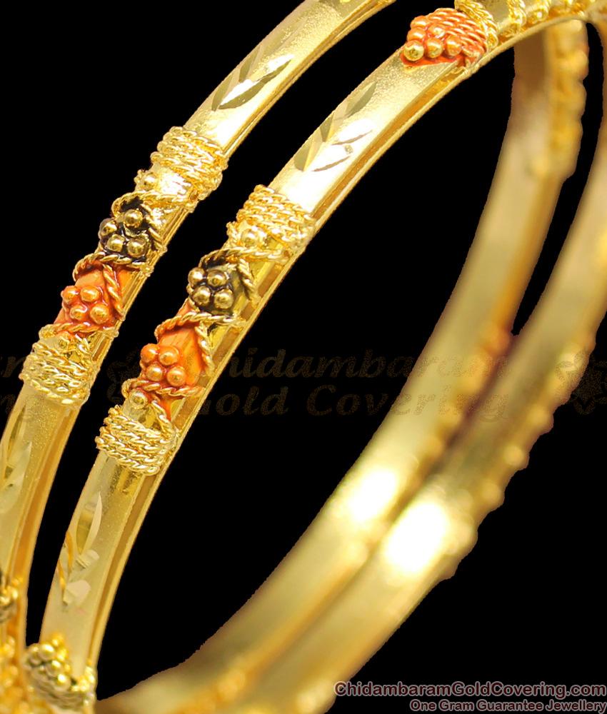 BR1239-2.10 Premium Forming Enamel Pattern Gold Plated Thin Bangle Collections