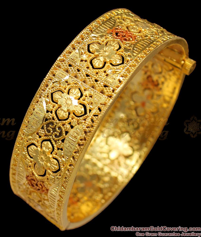 BR1246-2.4 Screw Type Attractive Flower Model Gold Inspired Forming Enamel Bangle