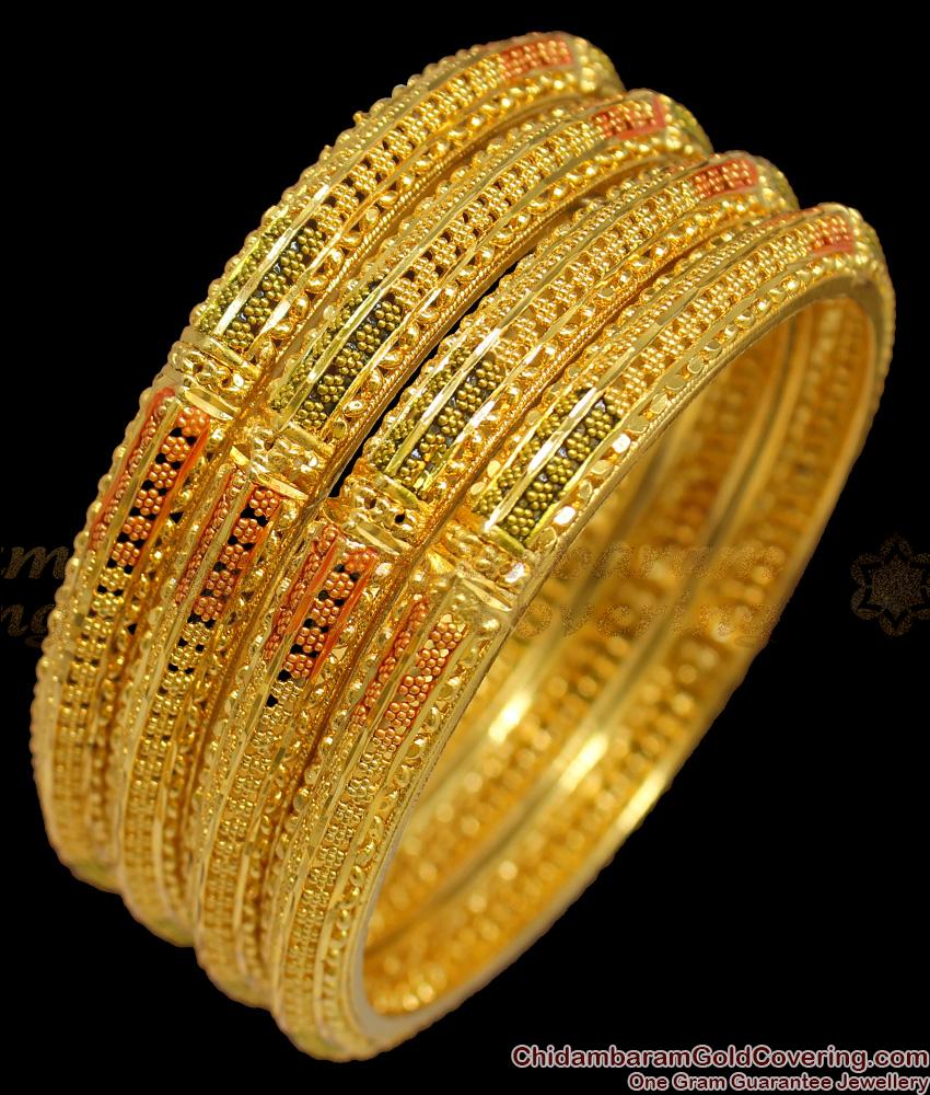 BR1248-2.6 Set Of Four Traditional Flower Model Gold Forming Enamel Bangles