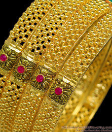 BR1252-2.6 Set Of Four Kundan Double Color Stone Flower Pattern Forming Bangles
