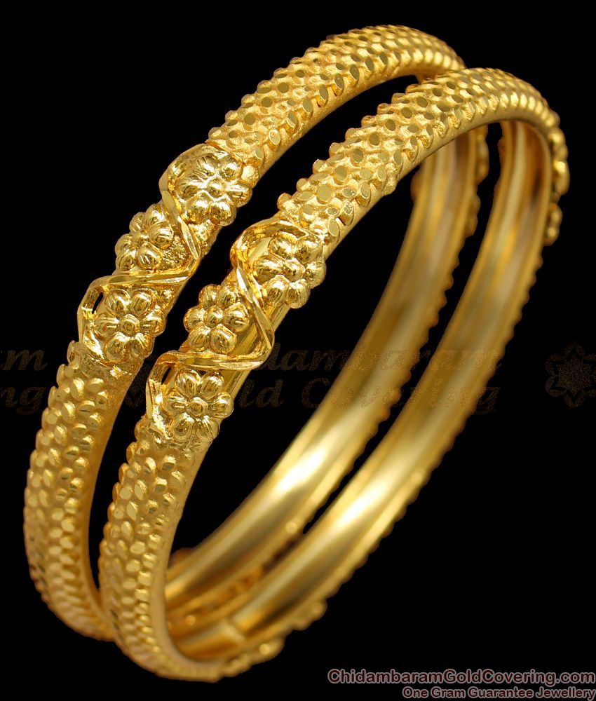 BR1259-2.8 Hand Crafted Flower Design Real Gold Forming Pattern Unique Bangle Collections