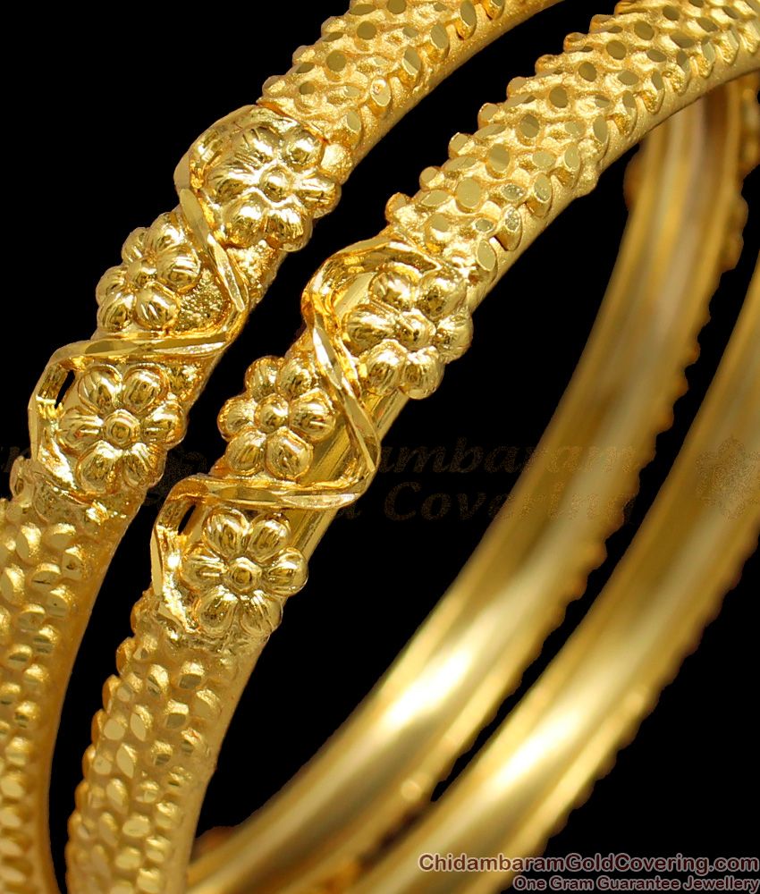BR1259-2.6 Hand Crafted Flower Design Real Gold Forming Pattern Unique Bangle Collections