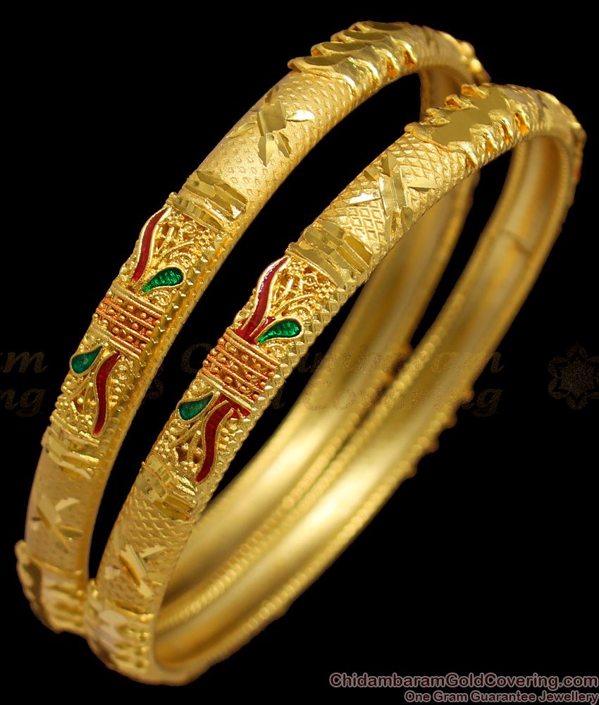 BR1260-2.4 Premium Forming Enamel Pattern Gold Plated Thin Bangle Collections