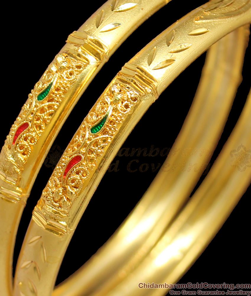 BR1263-2.4 Premium Forming Enamel Pattern Gold Plated Thin Bangle Collections