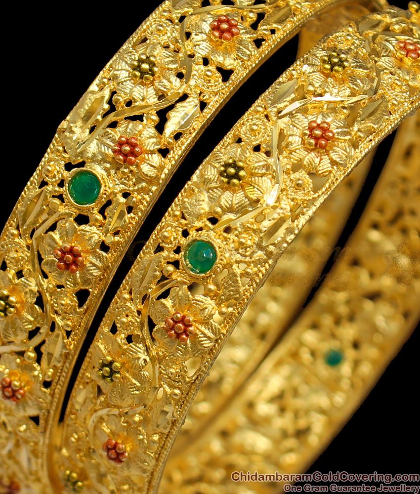 BR1267-2.8 Hand Crafted Stone Work Gold Finish Forming Bangles Set Latest Model