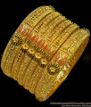 BR1268-2.4 Set Of Six 3D Flower Pattern Gold Forming Bangles For Marriage Functions