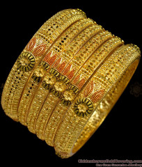 BR1268-2.4 Set Of Six 3D Flower Pattern Gold Forming Bangles For Marriage Functions BR1268-2.4 Set Of Six 3D Flower Pattern Gold Forming Bangles For Marriage Functions