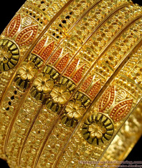 BR1268-2.4 Set Of Six 3D Flower Pattern Gold Forming Bangles For Marriage Functions BR1268-2.4 Set Of Six 3D Flower Pattern Gold Forming Bangles For Marriage Functions